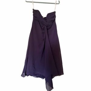 David's Bridal Strapless Chiffon Cocktail Dress in Deep Plum
